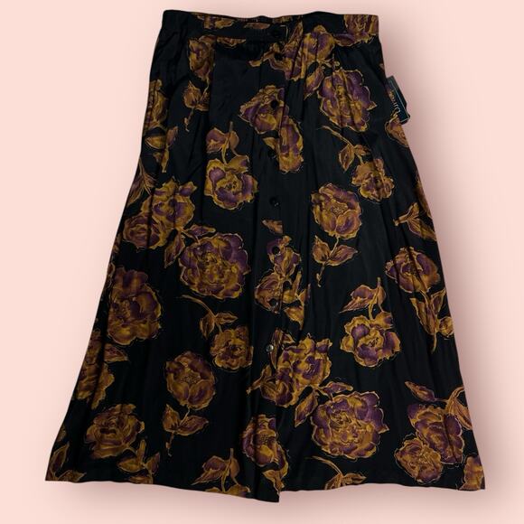 VTG Maxi Skirt Cottagecore Boho Festival Sz 16 XL Whimsygoth Floral Button Down - Picture 1 of 5